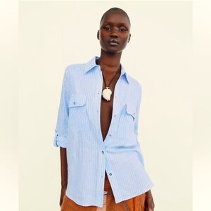 NWT Zara Button-Up Blouse, Linen Blend, Size Small